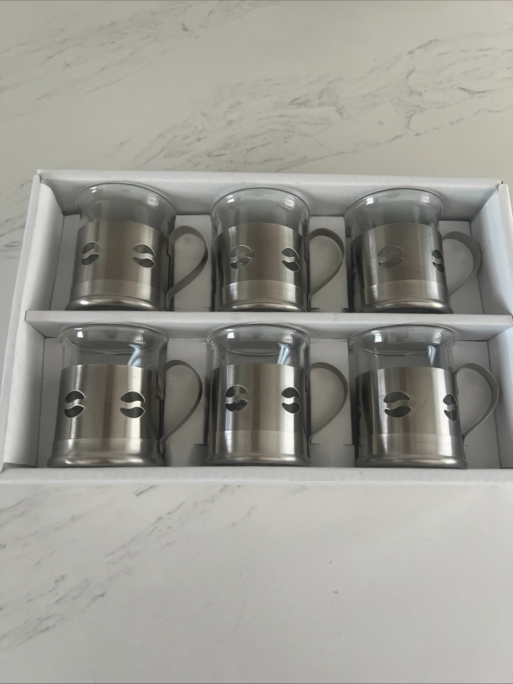 Turkish Stainless Steel Glass Coffee Cups Set of 6 - 100ml NEW